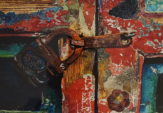 Chinese Door watercolor framed,image size 10 x 13