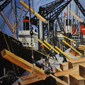 Christopher Richard Nevinson,1916,Loading Timber,Southampyon Docks watercolor 16 x 19